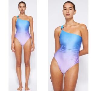 JONATHAN SIMKHAI Bliss Satin Ombre One Shoulder Purple Swimsuit Size XS